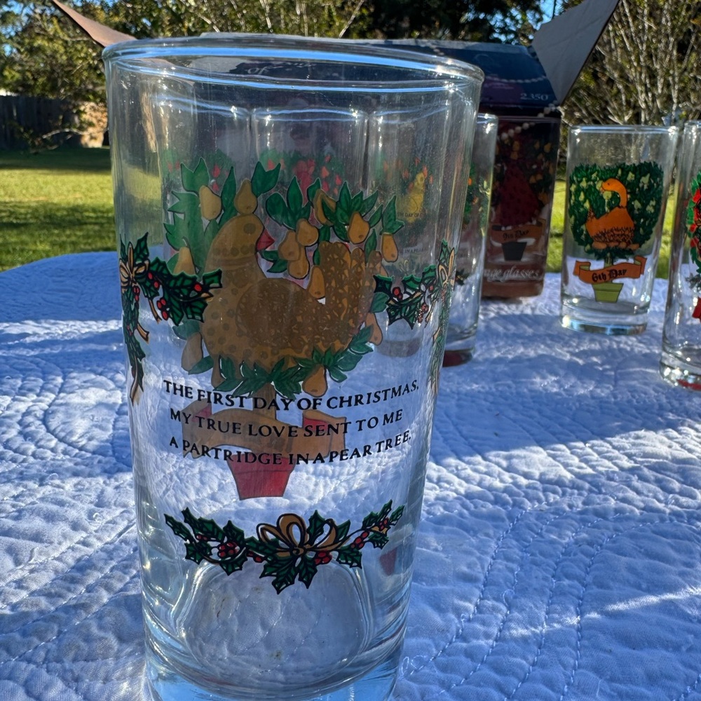 American Glass By Indiana Glass Vintage 12 Days Of Christmas Beverage Glasses